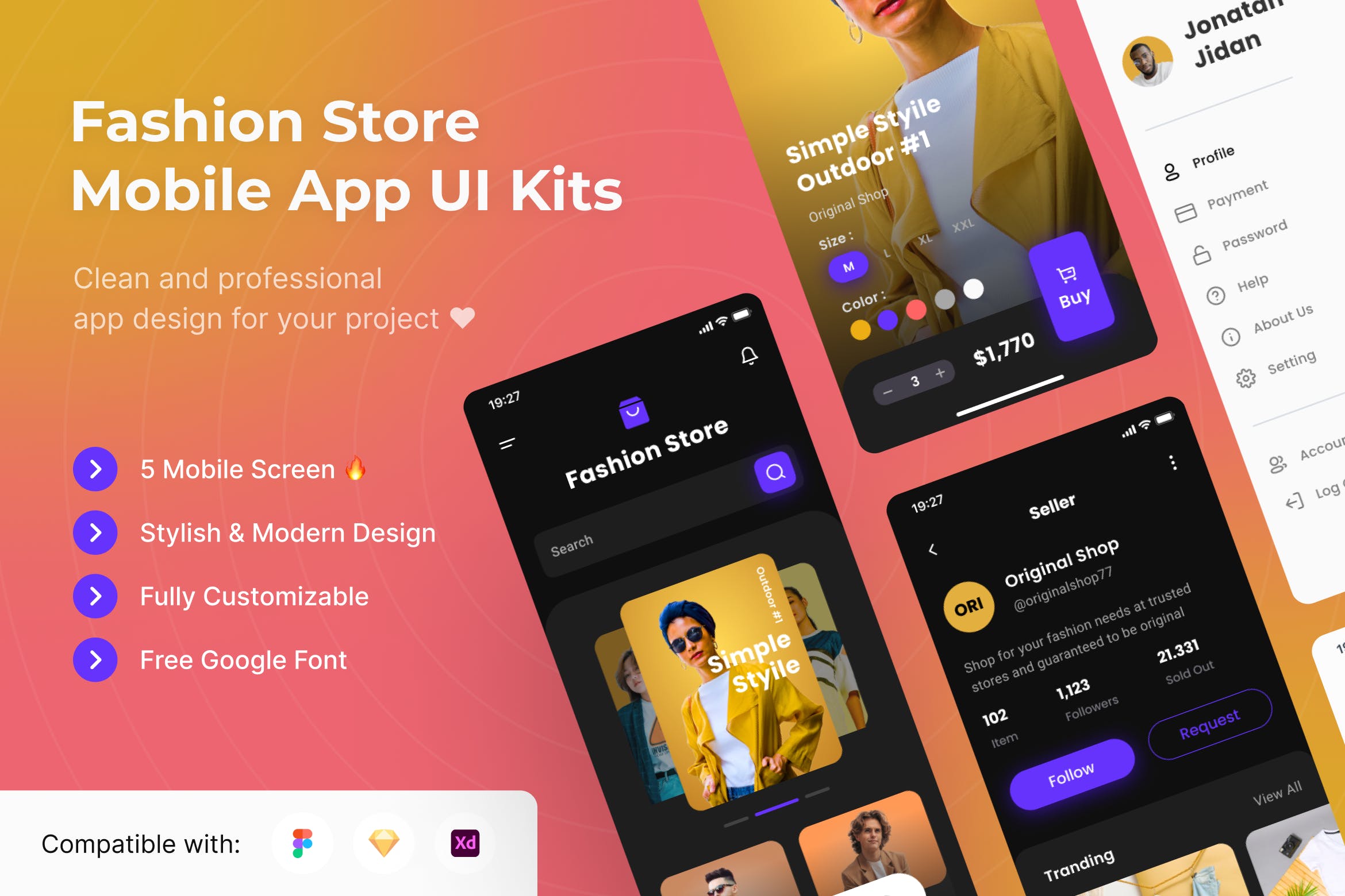 时装店App移动应用UI套件模板 Fashion Store Mobile App UI Kits Template APP UI 第1张