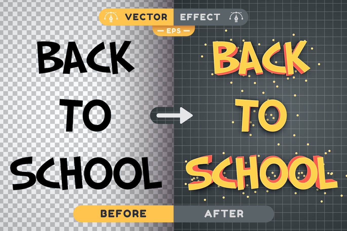 立体阴影矢量文字效果字体样式 Back To School – Editable Text Effect, Font Style 插件预设 第1张