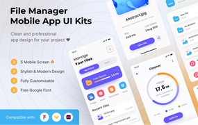 文件管理App移动应用UI套件模板 File Manager Mobile App UI Kits Template