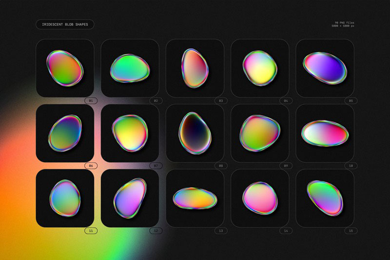 90个高分率活力彩虹色全息液体形状合集免扣PNG素材 图片素材 第12张