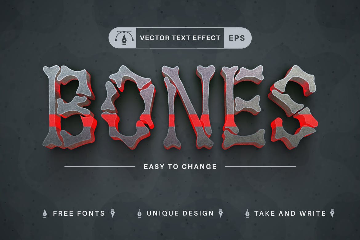 红骨头矢量文字效果字体样式 Red Bones – Editable Text Effect, Font Style 插件预设 第4张
