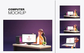 3D办公场景电脑屏幕样机图psd素材 Office Concept Mockup
