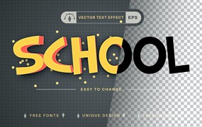 学校海报矢量文字效果字体样式 School – Editable Text Effect, Font Style
