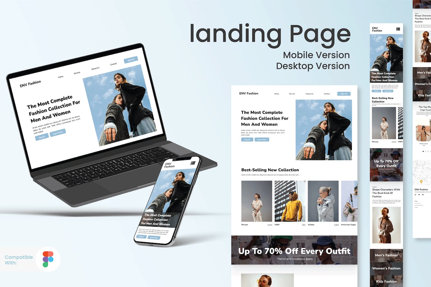 时尚网站响应式设计着陆页主页模板 Fashion Landing Page APP UI 第1张