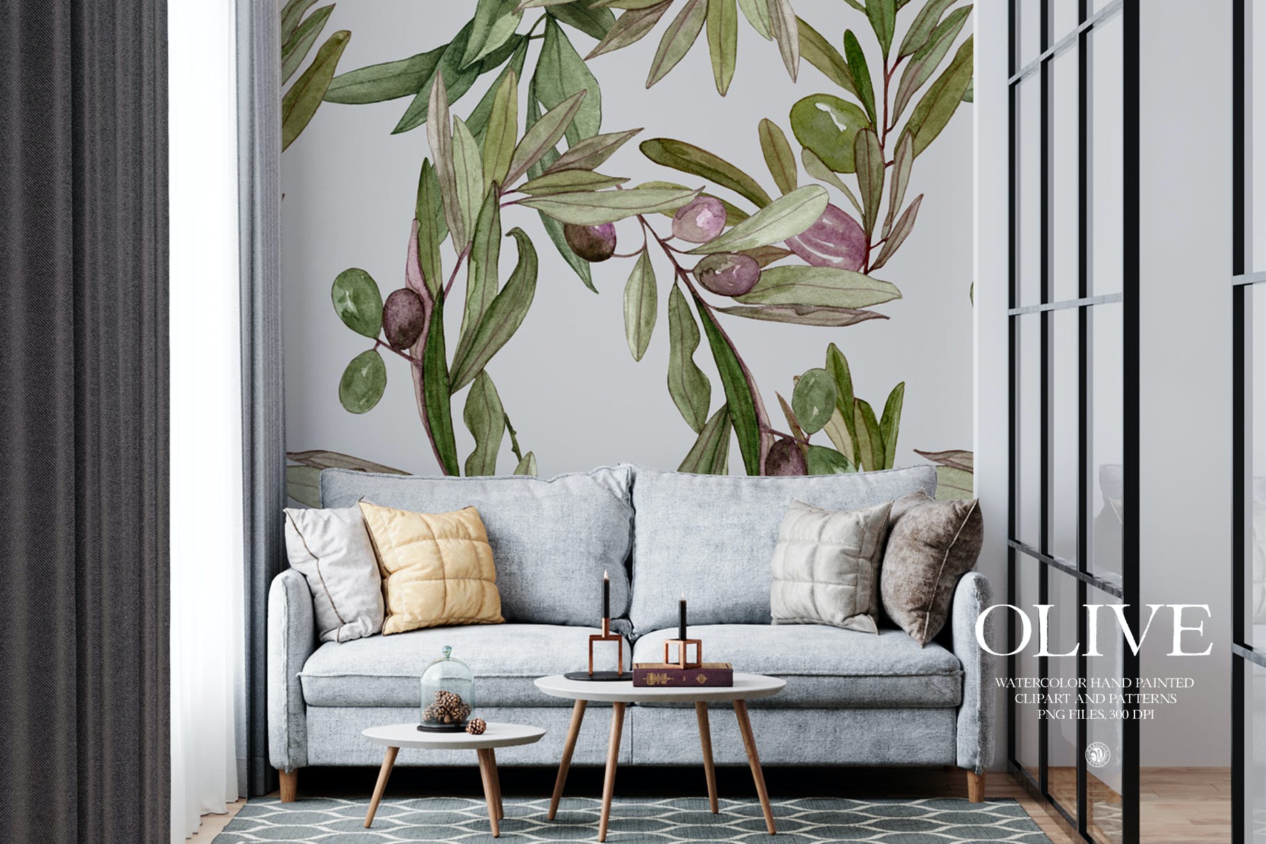 水彩橄榄框架和图案素材 Watercolor Olive – frames and patterns 图片素材 第7张