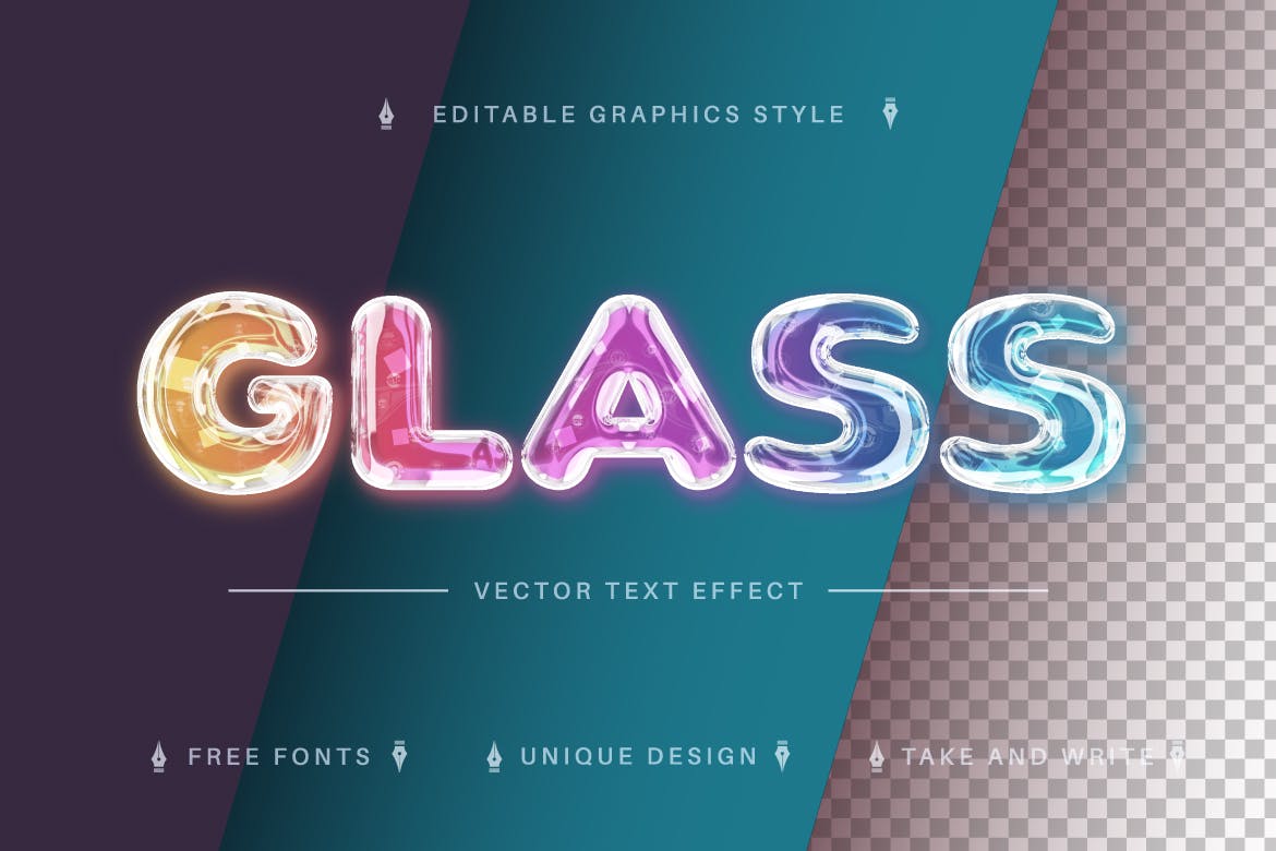 彩色玻璃矢量文字效果字体样式 Color Glass – Editable Text Effect, Font Style 插件预设 第3张