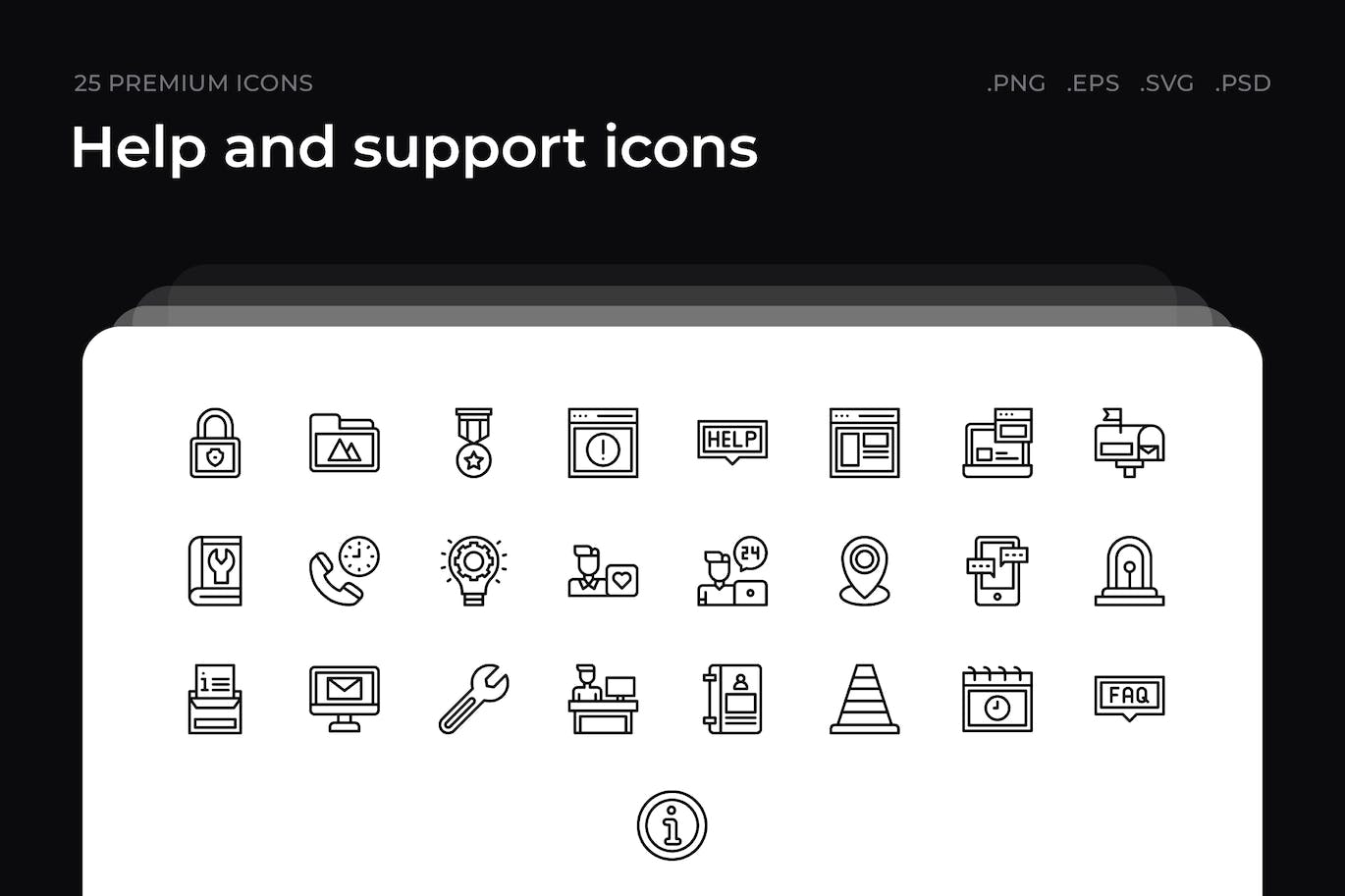 25枚帮助和支持主题简约线条矢量图标 Help and support icons 图标素材 第1张