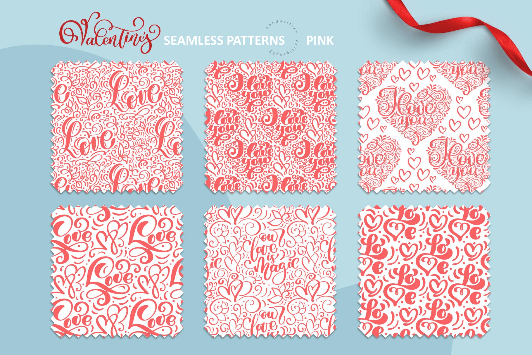 情人节爱心手绘无缝图案 Valentine`s Hand Drawn Seamless Patterns 图片素材 第5张