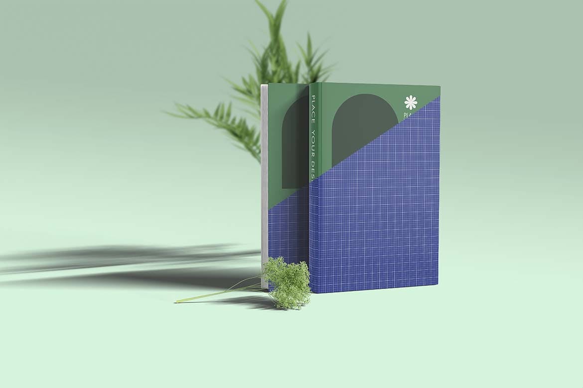 带植物装饰的书籍书皮封面展示样机图 Book Cover Mockup with Plant Ornament 样机素材 第2张