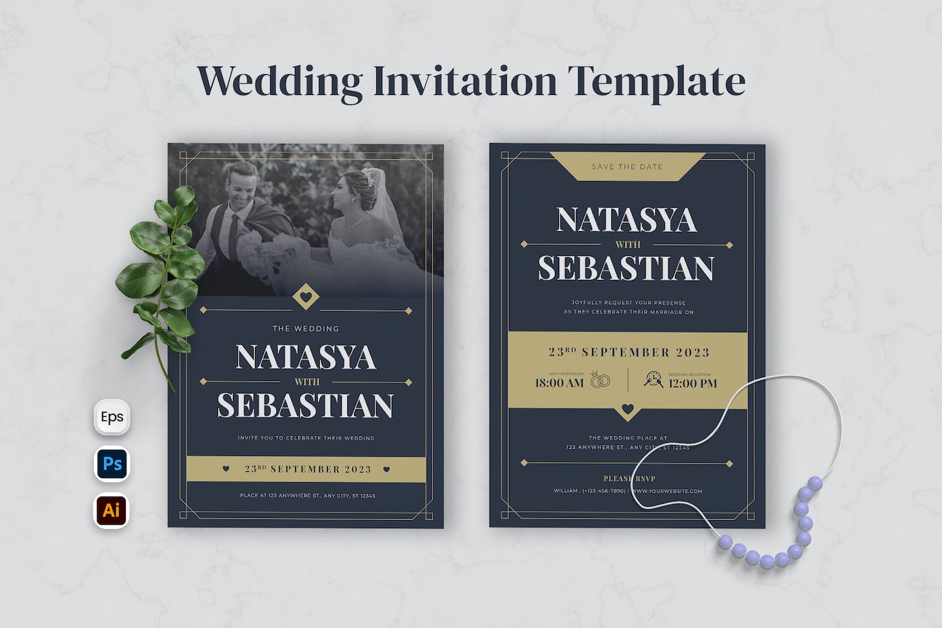 简单优雅婚礼邀请函设计模板 Simple Elegant Wedding Invitation 设计素材 第1张