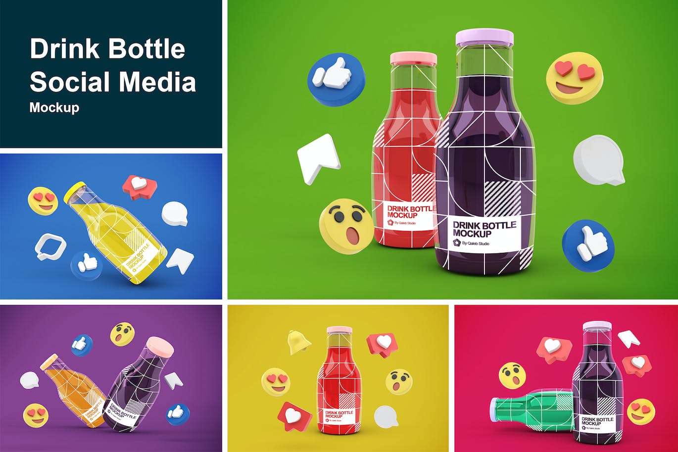 社交表情符号饮料瓶包装展示样机图 Drink Bottle Social Media 样机素材 第1张