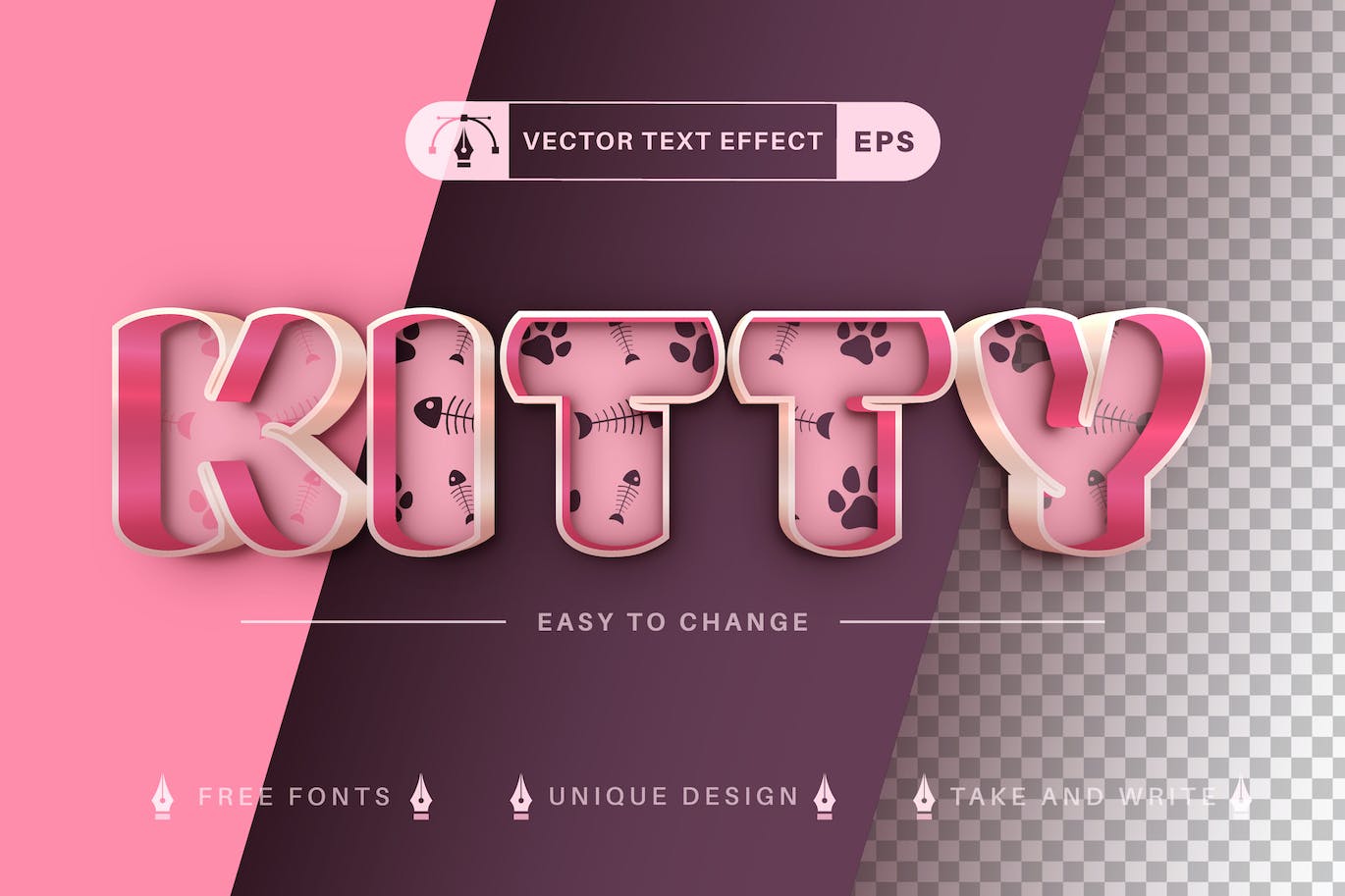 猫元素双色矢量文字效果字体样式 Cat Double Color Editable Text Effect, Font Style 插件预设 第1张