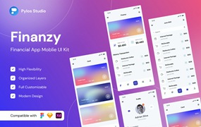 金融财务App应用程序界面设计UI套件 Finanzy – Financial Mobile App UI Kits