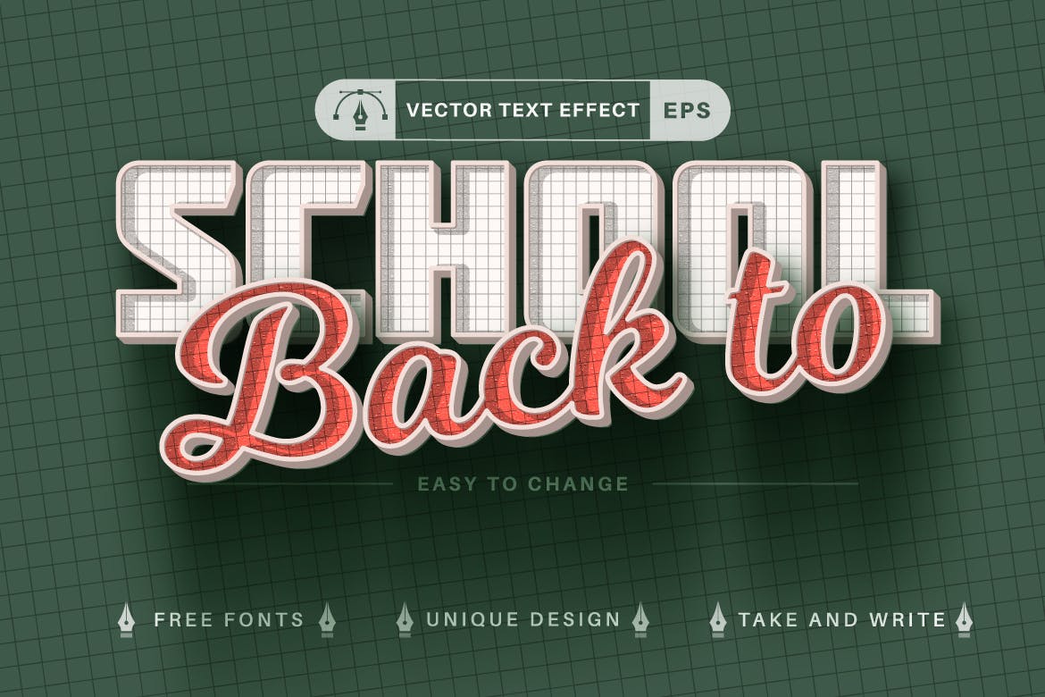 学校必备矢量文字效果字体样式 Set 10 School Editable Text Effects, Font Styles 插件预设 第5张
