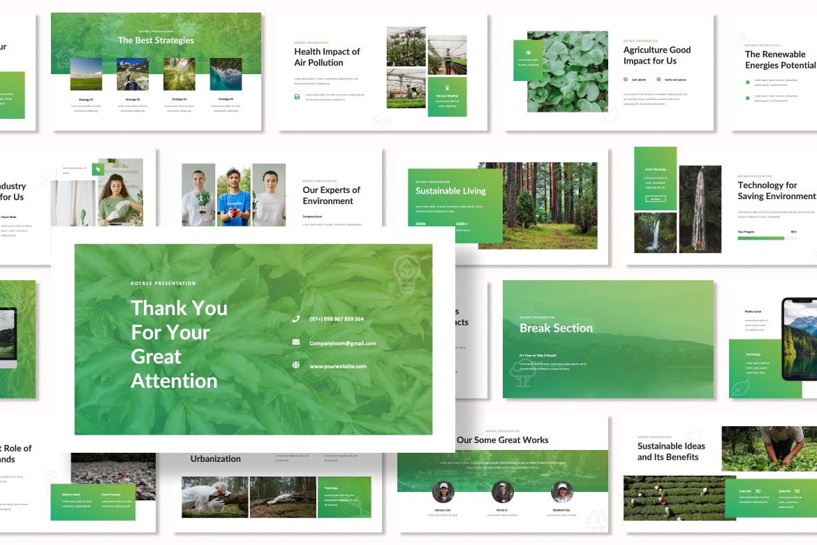 绿色生态环境PPT幻灯片模板素材 Gotree – Environment Presentation PowerPoint 幻灯图表 第2张