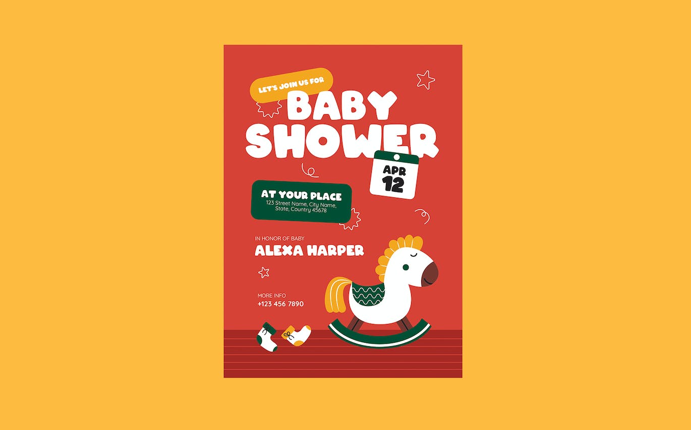 创意儿童婴儿沐浴邀请函设计模板 Creative Kids Baby Shower Invitation 设计素材 第4张