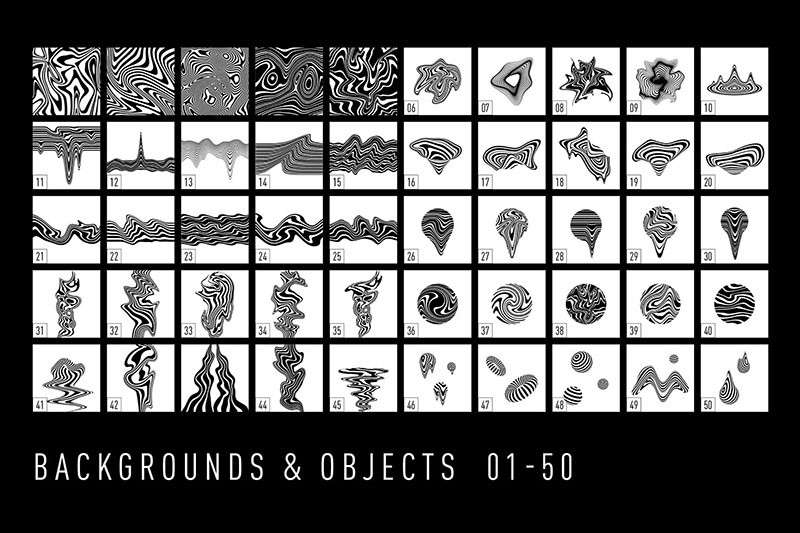 100个抽象波浪概念黑白插图和背景，AI源文件 图片素材 第16张