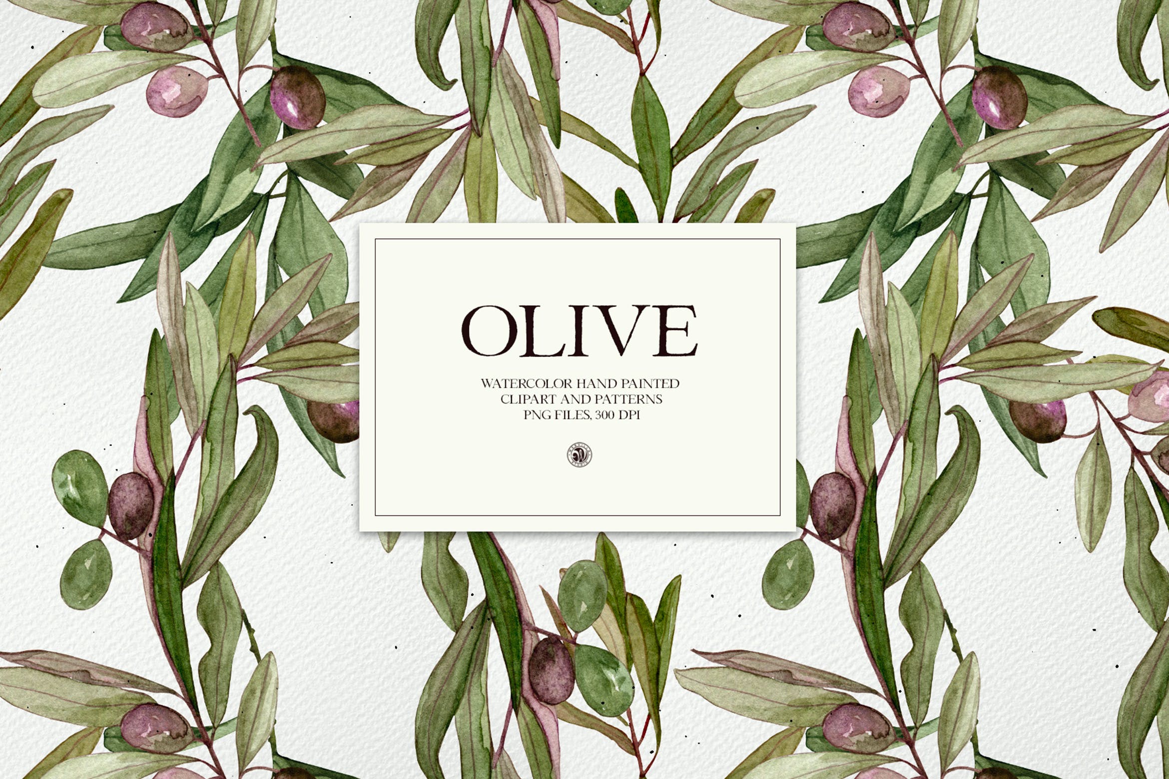 水彩橄榄框架和图案素材 Watercolor Olive – frames and patterns 图片素材 第1张