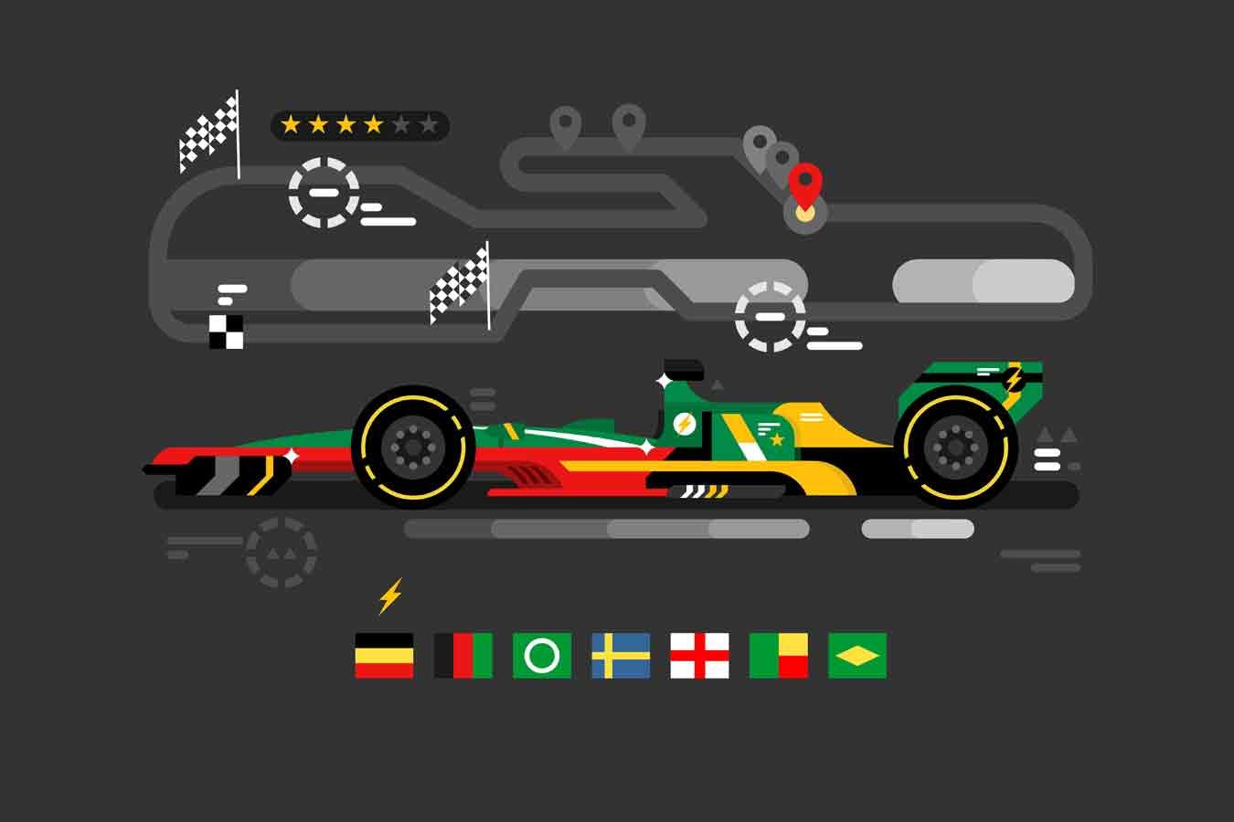 F1运动赛车矢量插画素材 Sport Car On Track 图片素材 第1张