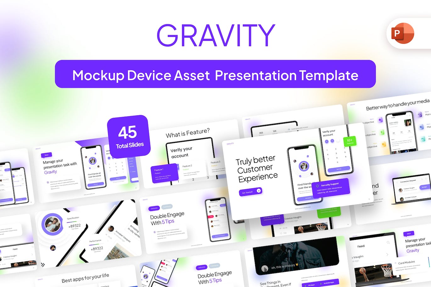 电子设备样机幻灯片演示PPT模板 Gravity Mockup Device Asset PowerPoint Template 幻灯图表 第1张