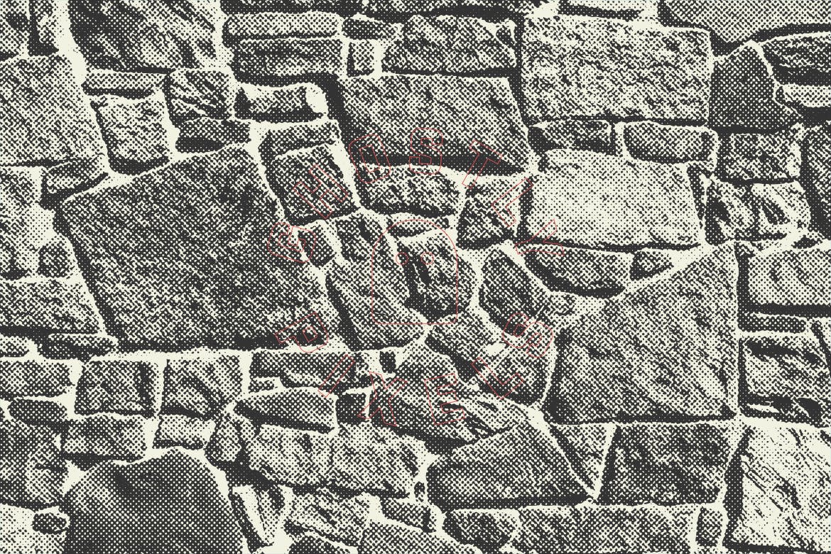 半色调砖墙&石墙纹理 Halftone Brick & Stone Wall Textures 图片素材 第6张