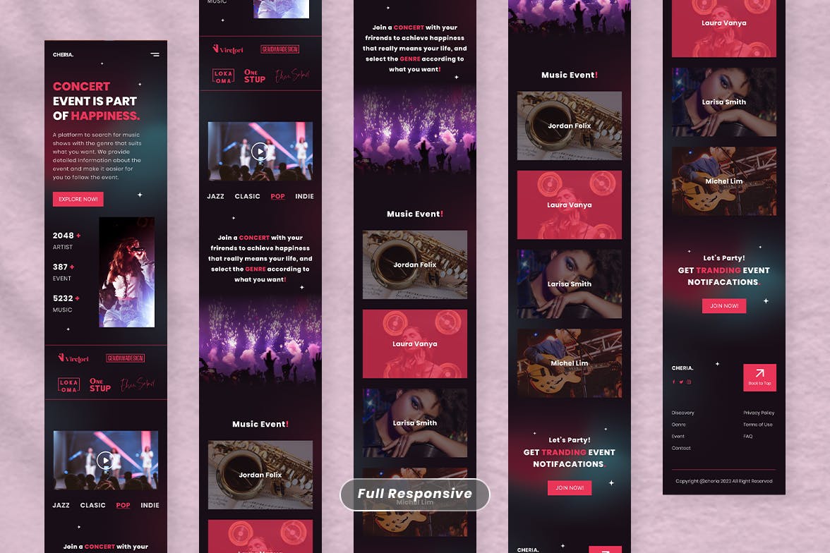 音乐演唱会网站着陆页设计模板 Music Concert Landing Page – Cheria APP UI 第3张