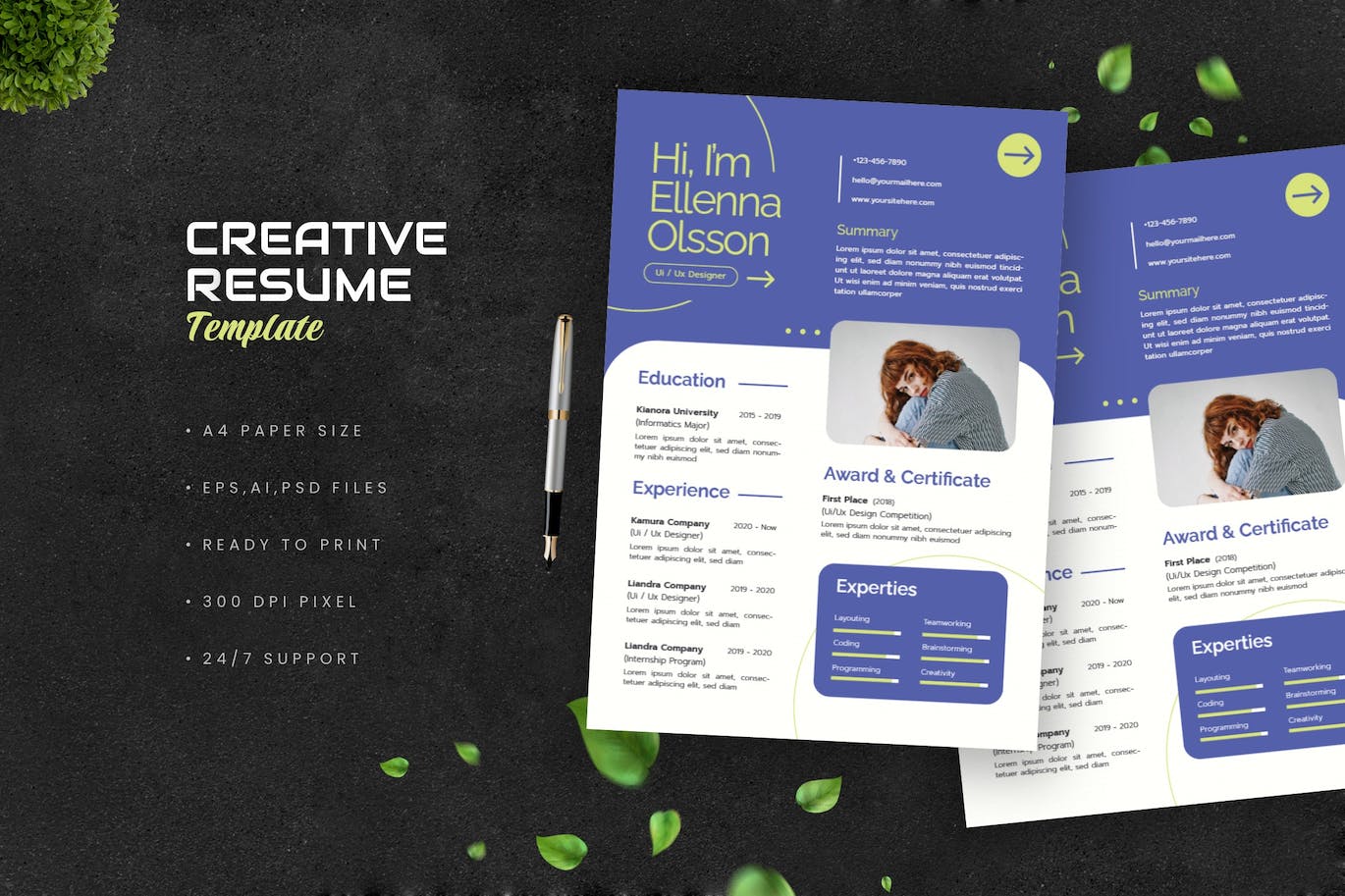 蓝色创意简历履历表模板 Blue Creative Resume 幻灯图表 第1张