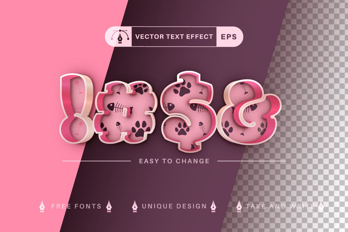 猫元素双色矢量文字效果字体样式 Cat Double Color Editable Text Effect, Font Style 插件预设 第2张