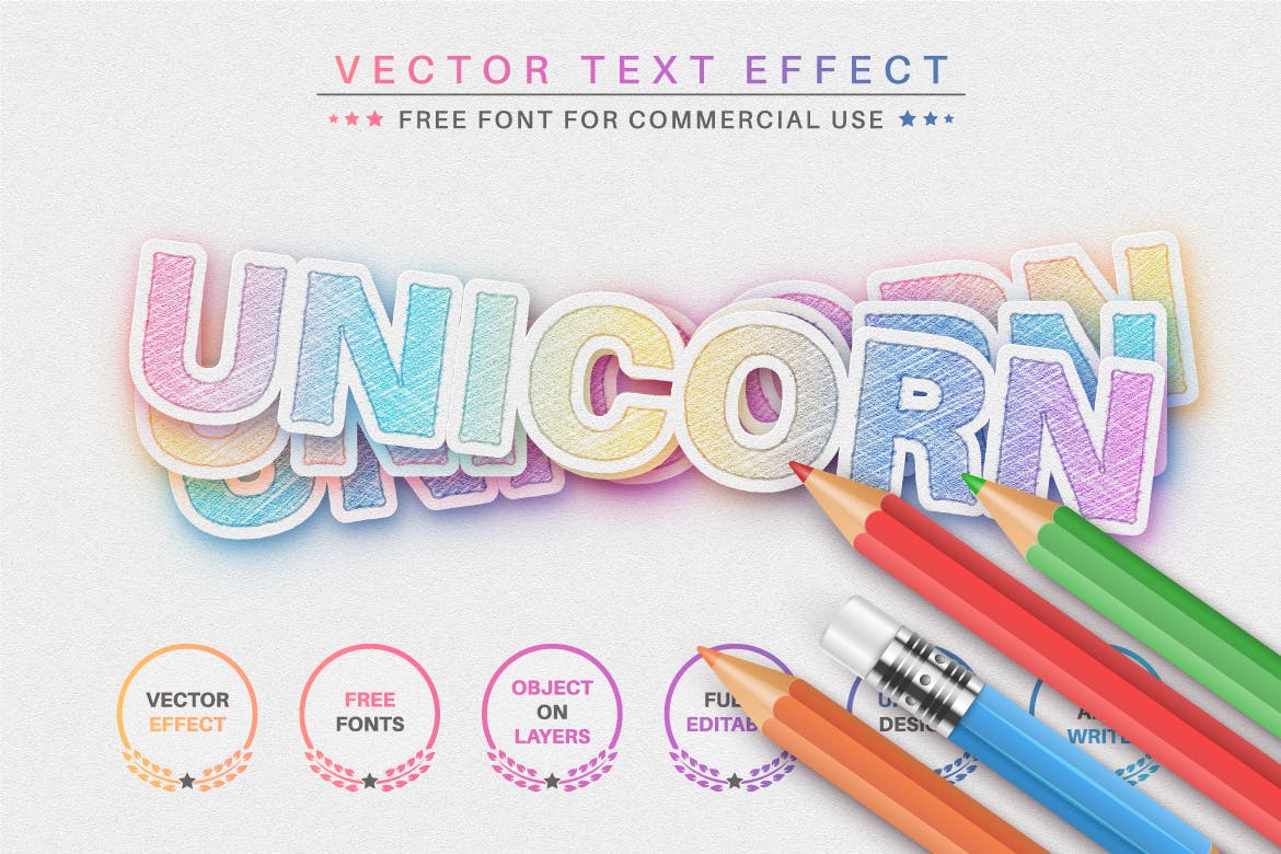 独角兽贴纸矢量文字效果字体样式 Unicorn Sticker – Editable Text Effect, Font Style 插件预设 第5张