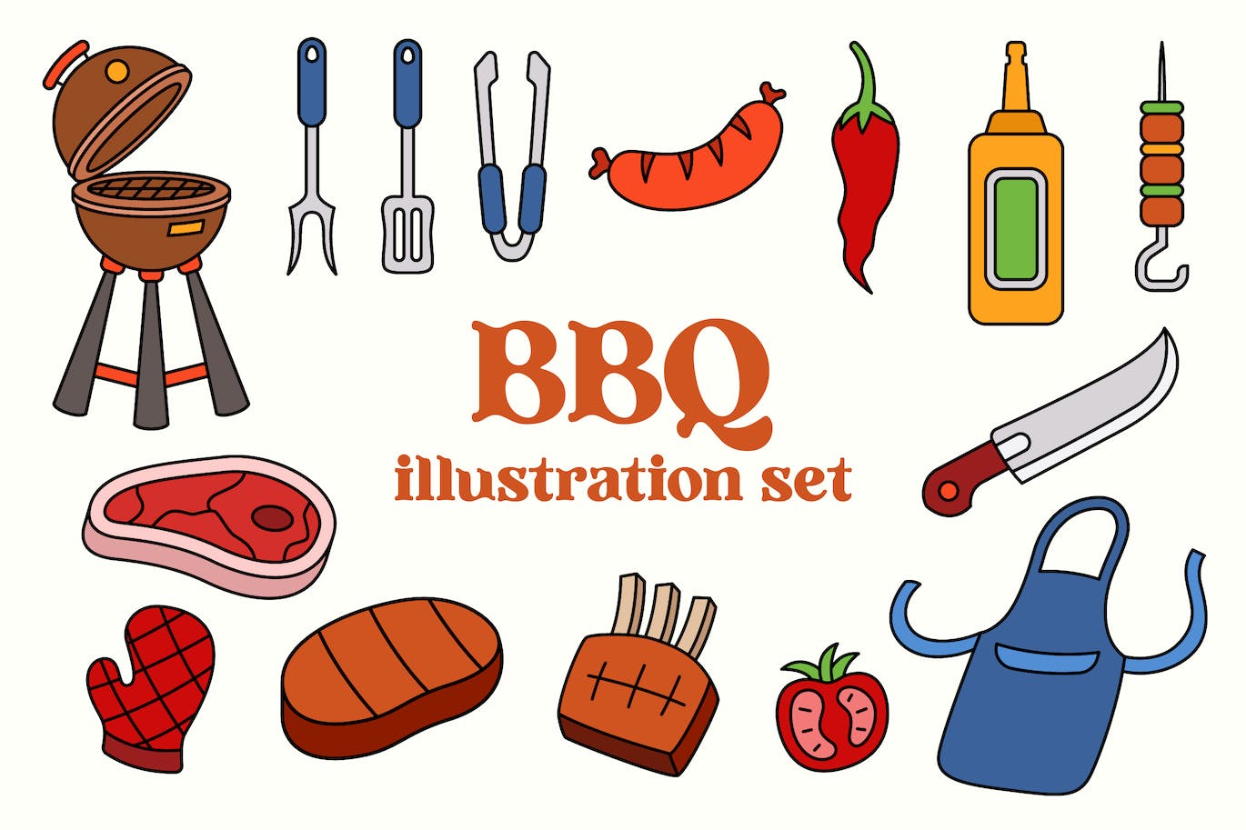 BBQ烧烤元素插画集 BBQ Illustration Set 图片素材 第1张