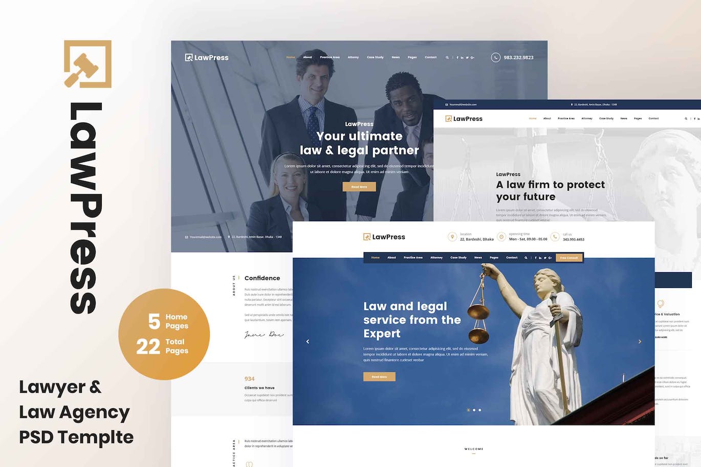 法律/法律机构网站着陆页PSD模板 LawPress – Law, Law Agency Website PSD Template APP UI 第1张