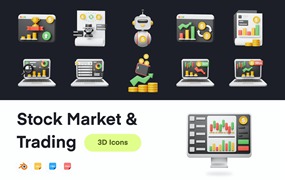 股票市场和交易3D图标 Stock Market And Trading 3D Icon