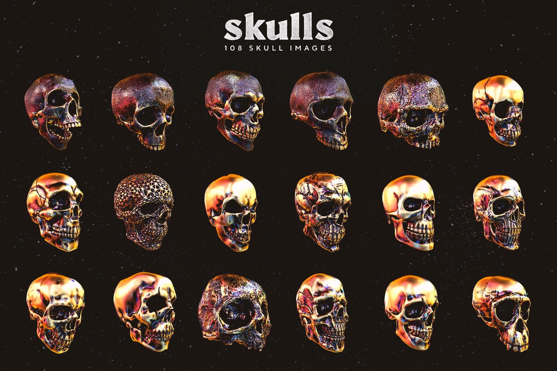 Skulls 108个高分辨率骷髅头骨逼真骨骼金属纹理PNG素材 图片素材 第5张