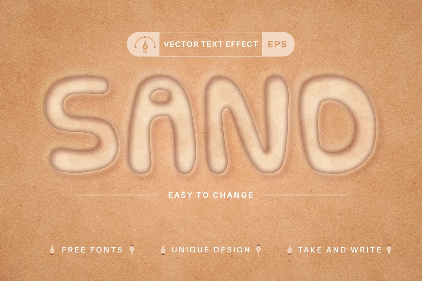 沙滩矢量文字效果字体样式 Sand Beach – Editable Text Effect, Font Style APP UI 第1张