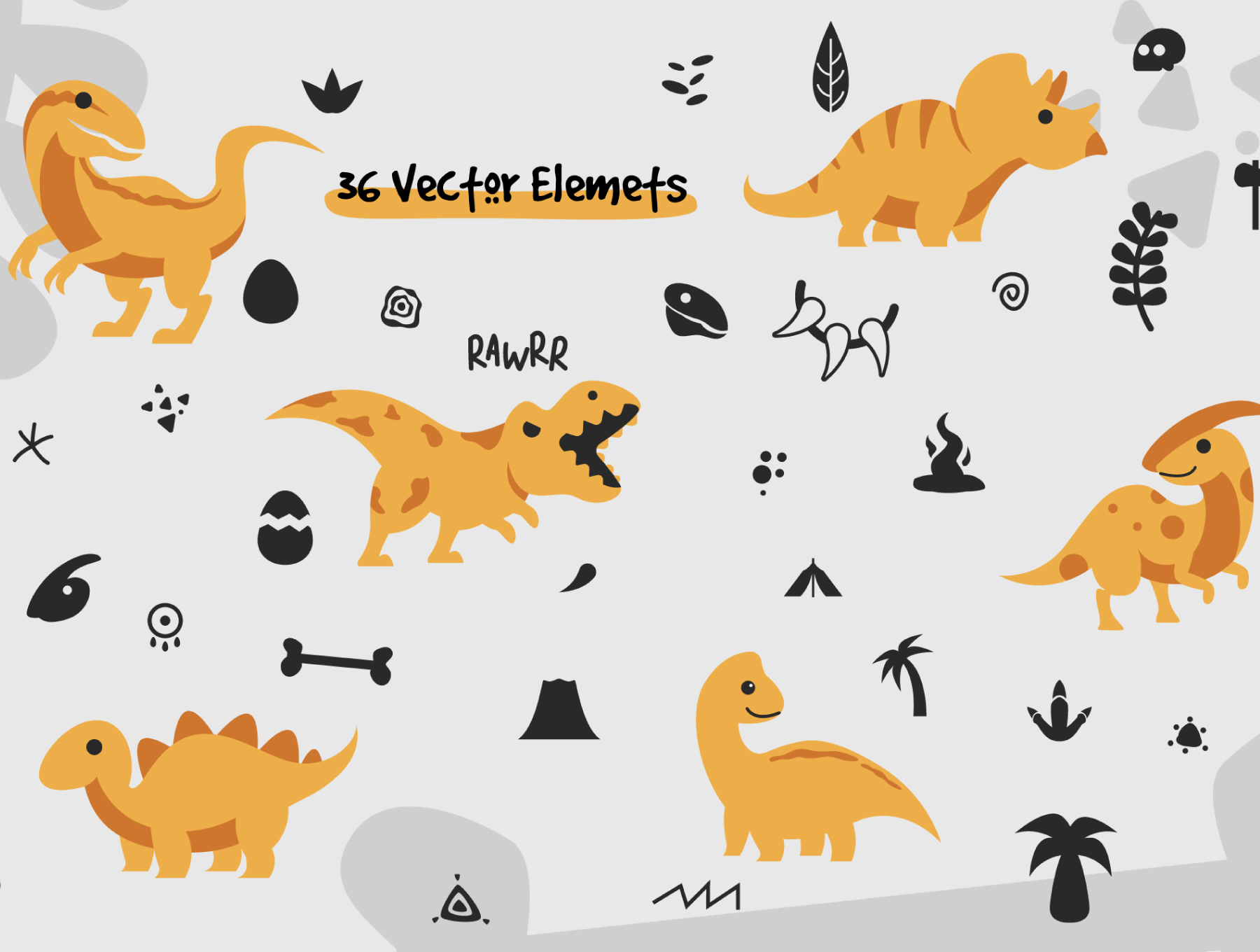 侏罗纪包恐龙图形和无缝图案元素 图片素材 第6张