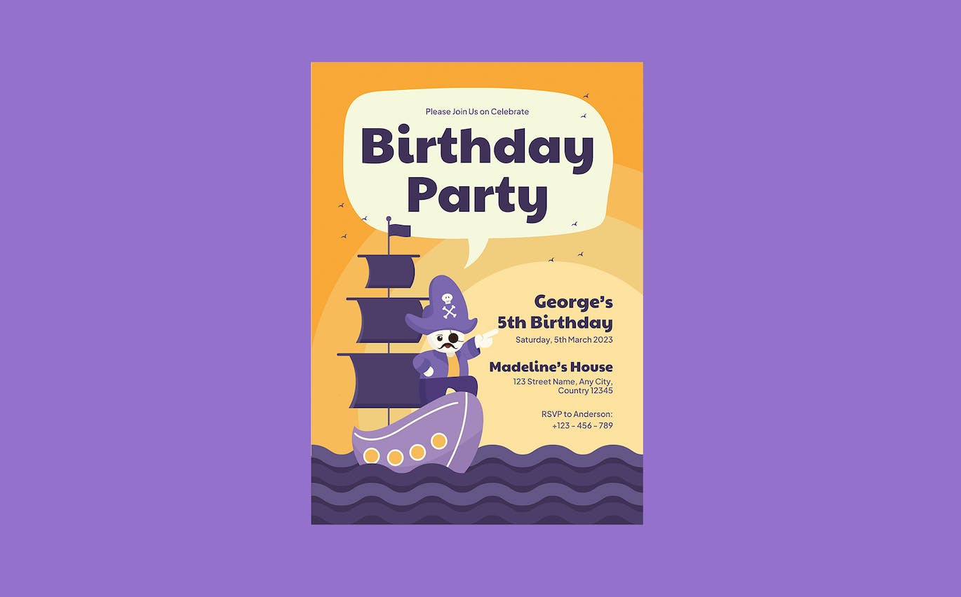 海盗主题儿童生日邀请函设计模板 Kids Birthday Invitation – Pirates Theme 设计素材 第4张