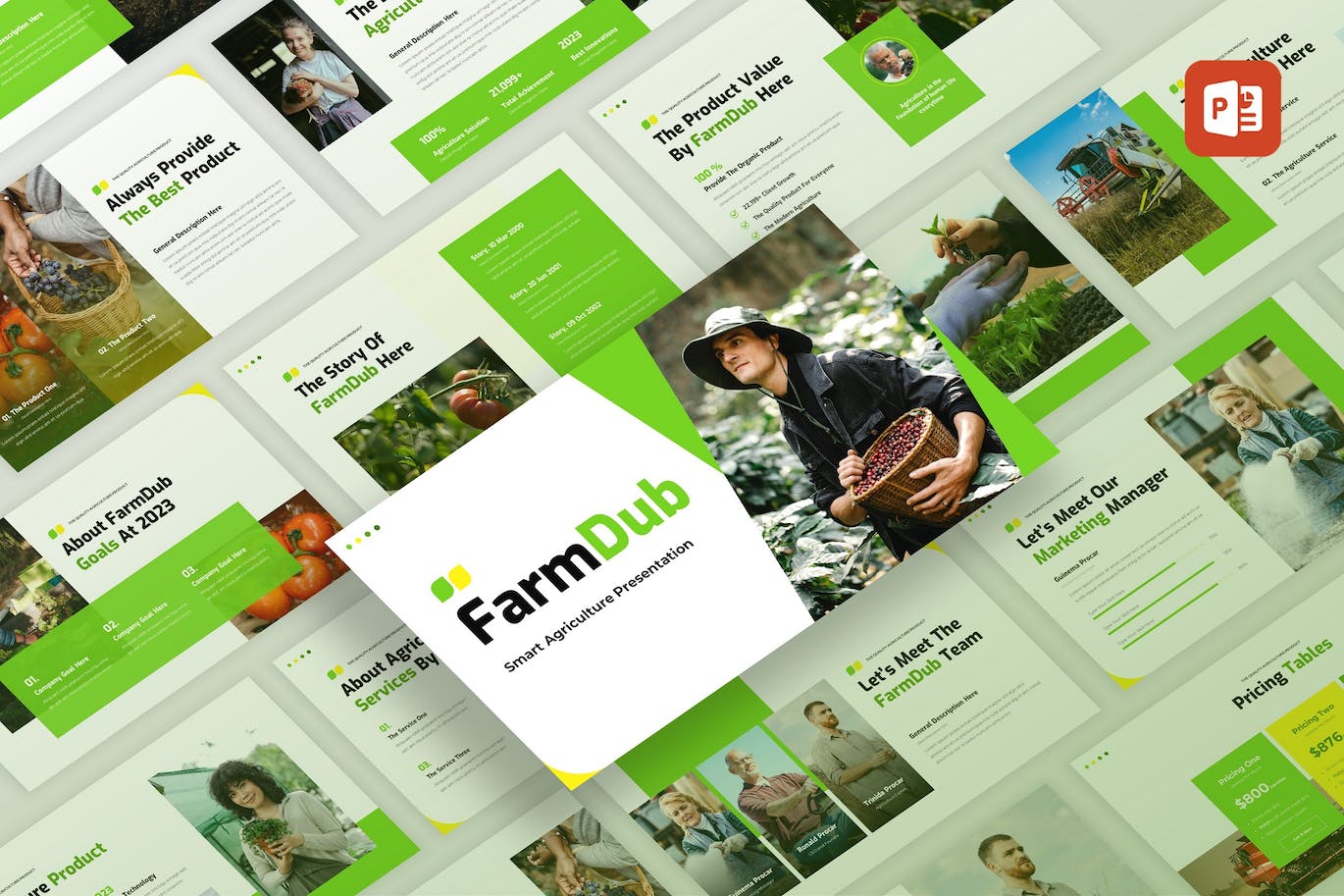 农业概况简介PowerPoint演示模板 FarmDub – Agriculture Profile PowerPoint Template 幻灯图表 第1张