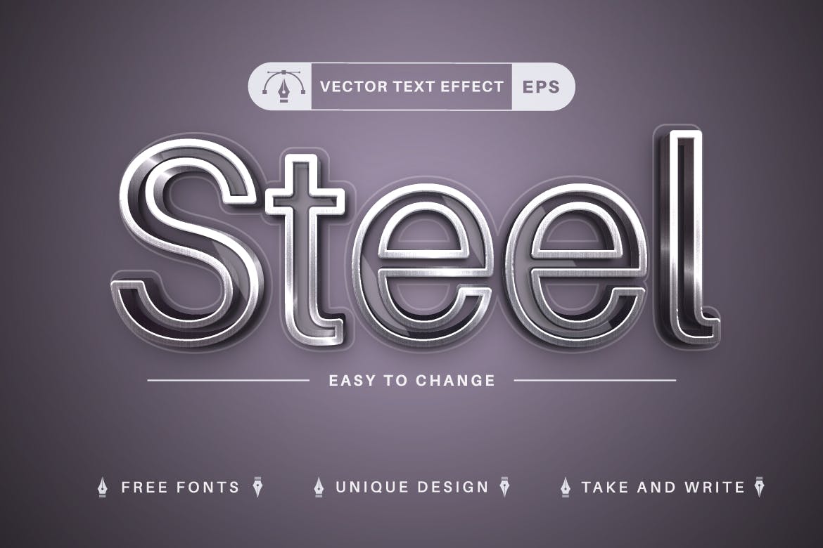 逼真钢铁金属矢量文字效果字体样式 Realistic Steel – Editable Text Effect, Font Style 插件预设 第5张