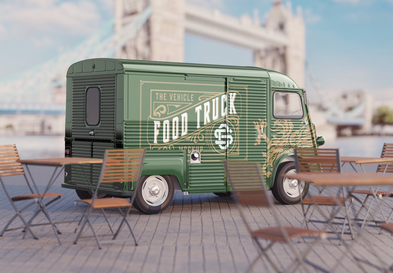 复古餐车广告场景样机图 Set Vintage Food Truck Scene Mockup 样机素材 第6张