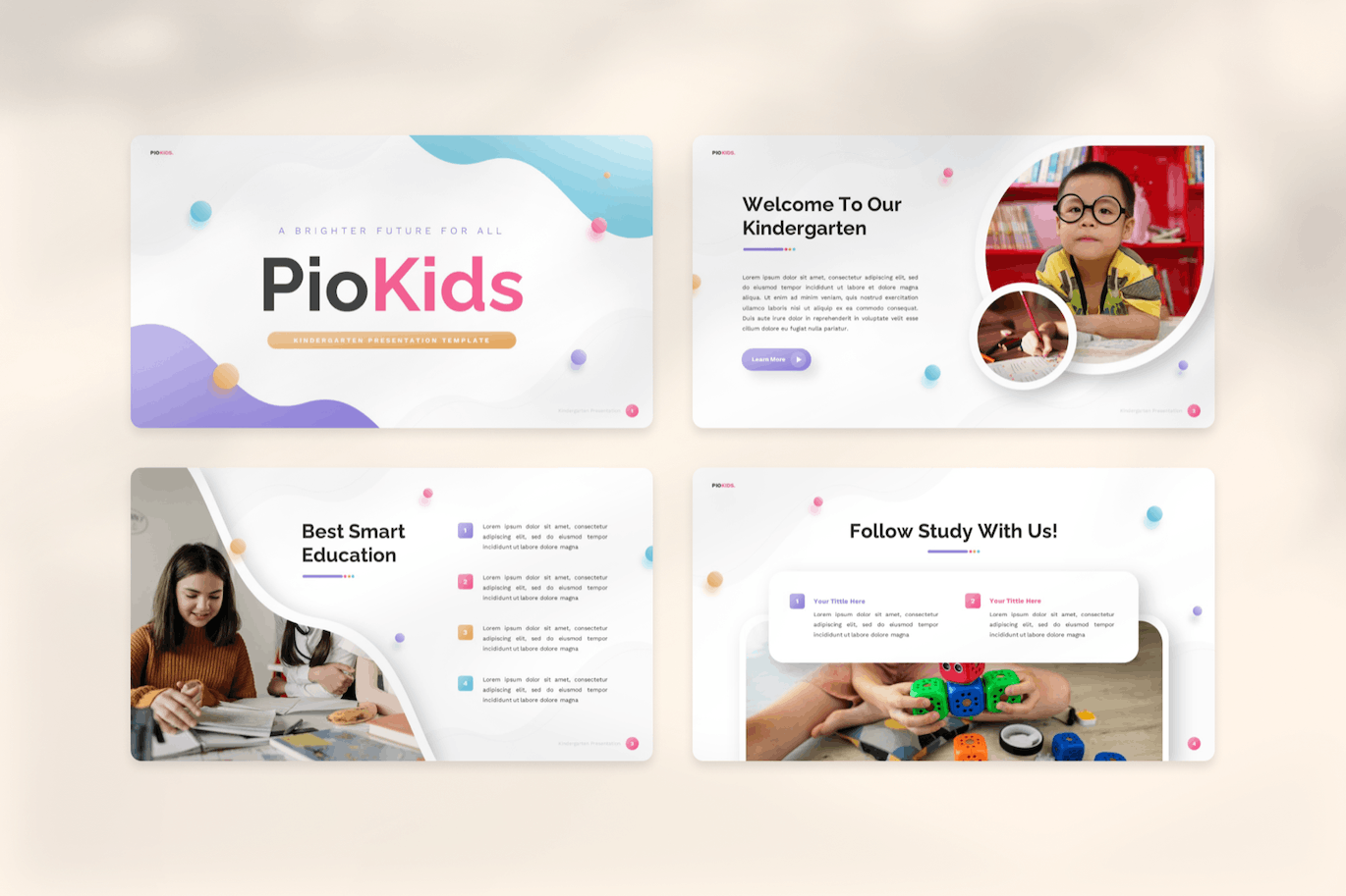 幼儿园和学前班介绍演示PPT模板 Piokids – Kindergarten & Preschool Powerpoint 幻灯图表 第3张
