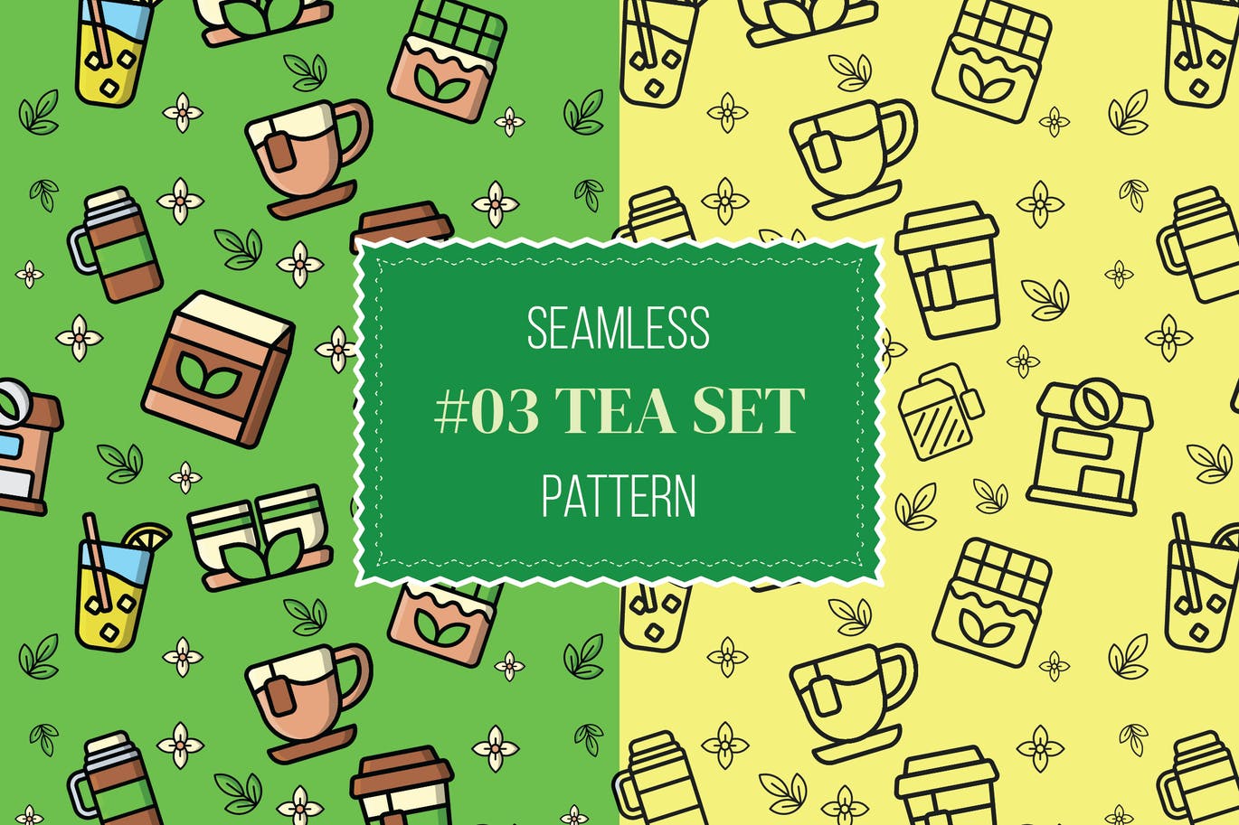 茶具无缝图案背景套装 #03 tea seamless pattern set 图片素材 第1张