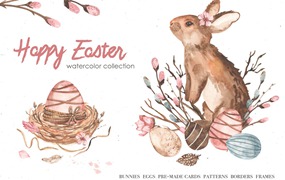 复活节快乐元素水彩画集 Happy Easter watercolor
