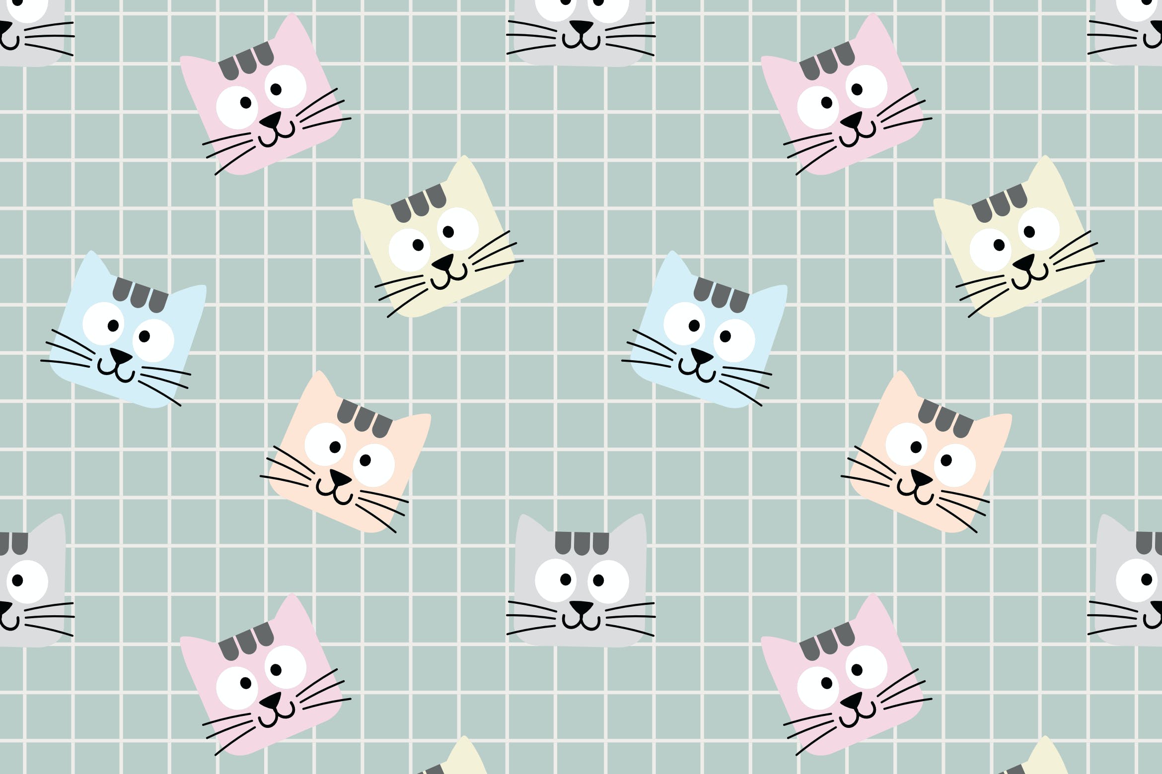 猫头无缝图案 Cat Head Seamless Pattern 图片素材 第1张