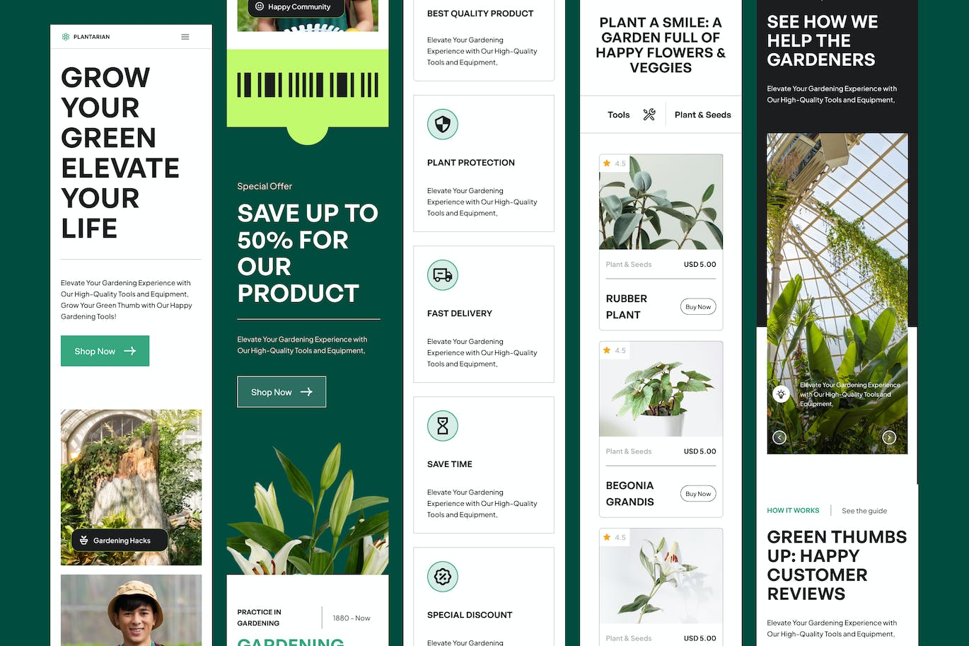 园艺机构网站着陆页模板 Gardening Equipment – Landing Page APP UI 第2张
