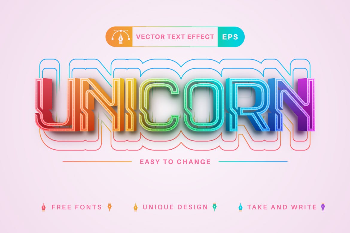 10种渐变彩虹矢量文字效果字体样式 Set 10 Rainbow Editable Text Effects, Font Styles 插件预设 第6张