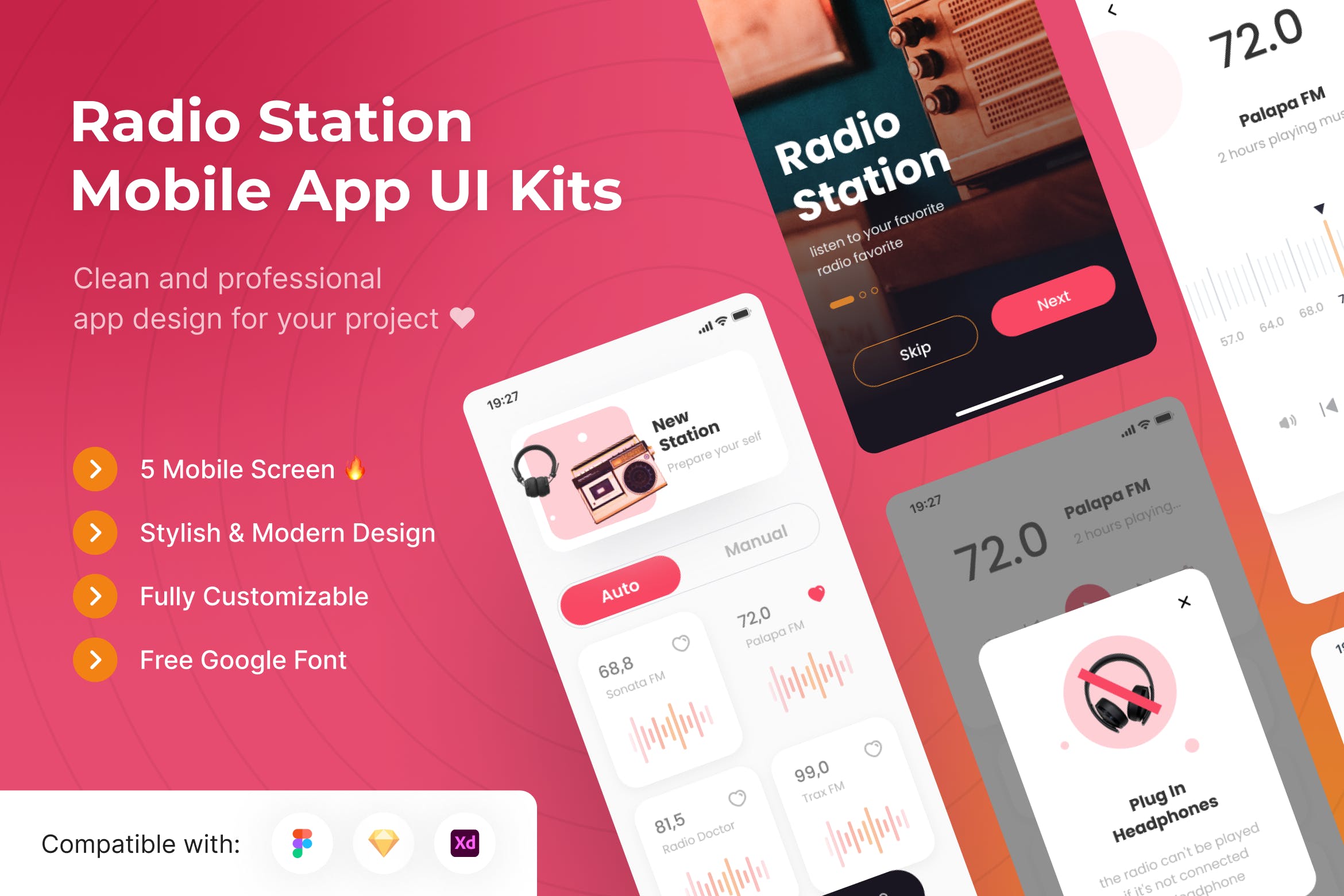 广播电台App移动应用UI套件模板 Radio Station Mobile App UI Kits Template APP UI 第1张