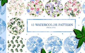 12个水彩花朵图案素材 12 Watercolor Patterns