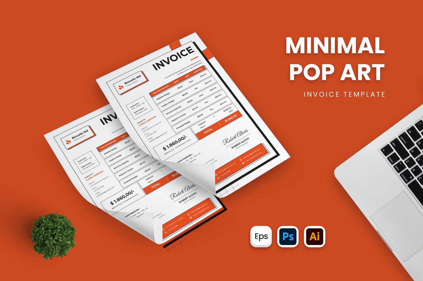 波普艺术商业单据发票设计模板 Minimal Pop Art Invoice 样机素材 第1张