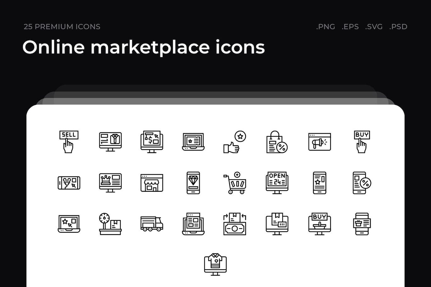 25枚在线市场主题简约线条矢量图标 Online marketplace icons 图标素材 第1张