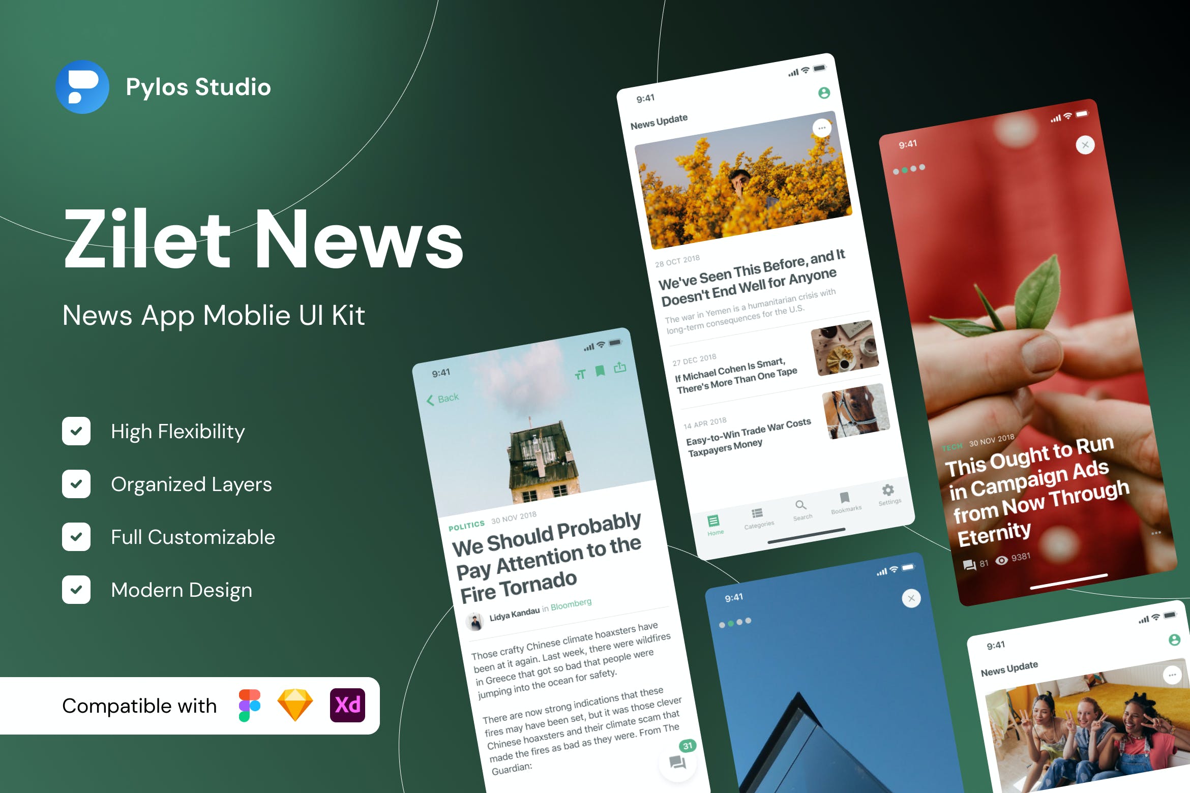 资讯新闻App应用程序界面设计UI套件 Zilet News – News Mobile App UI Kits APP UI 第1张